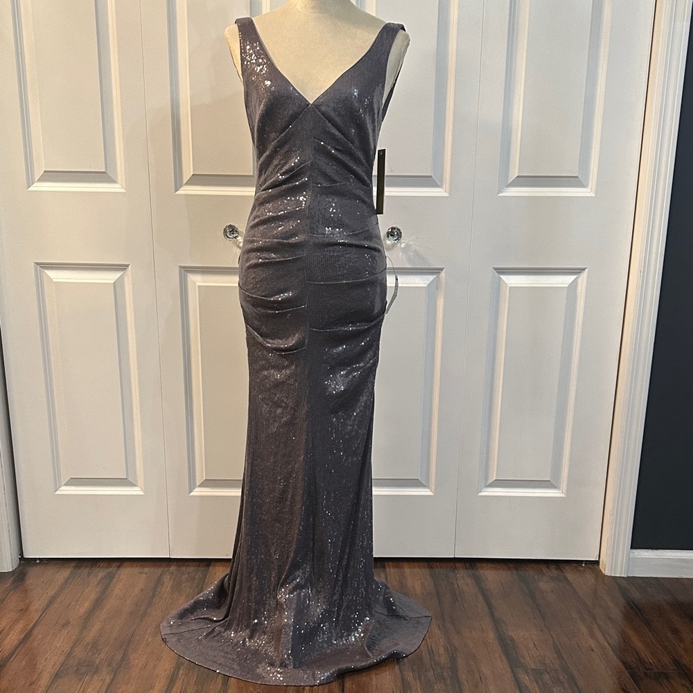 Elegant Gray Sequin Evening Gown, NWT